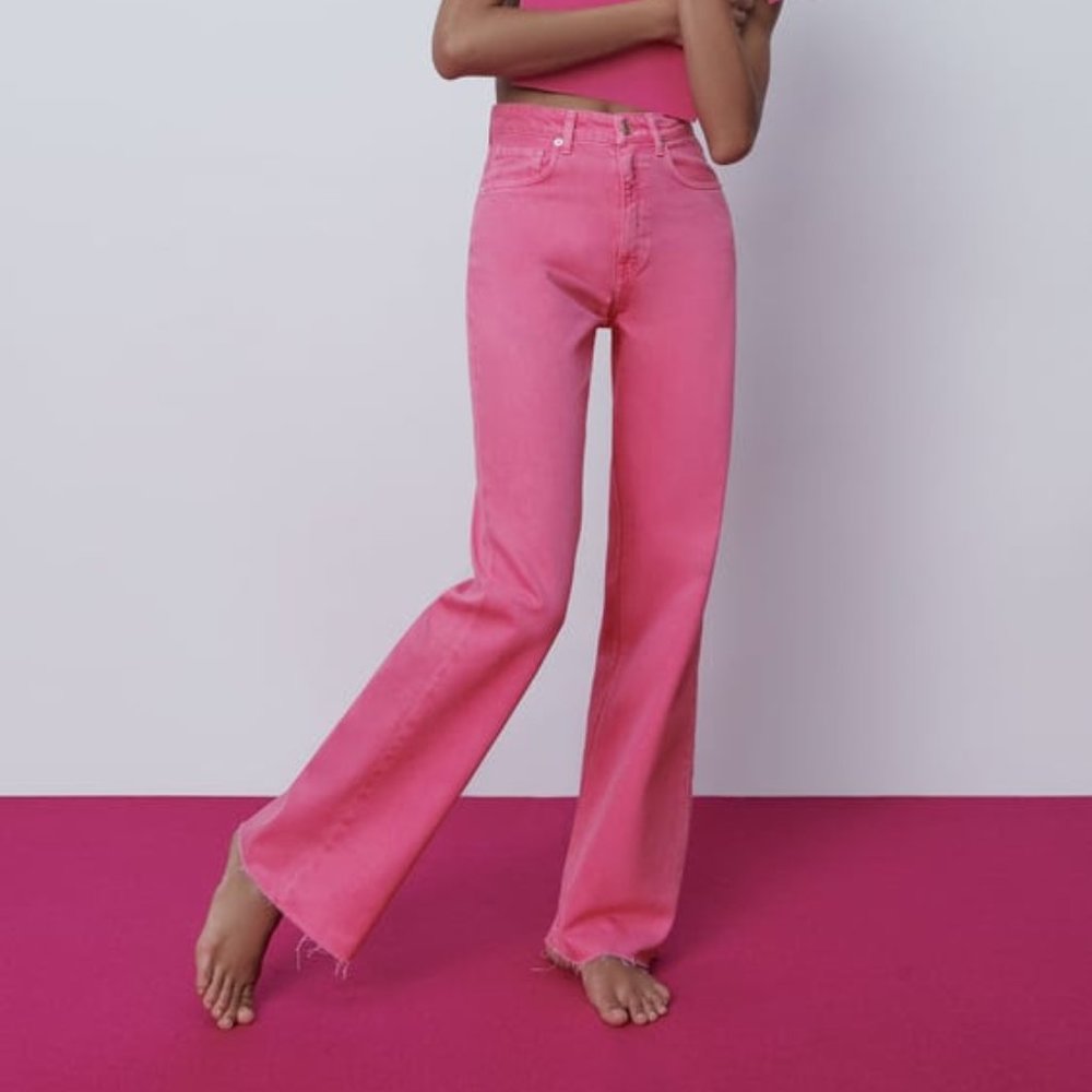 BUBBLEGUM SOLID COLOR FULL LENGTH WIDE LEG JEAN